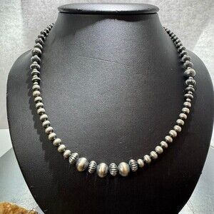 Sterling Silver Tone Beaded Necklace - Blackened Silver Finish